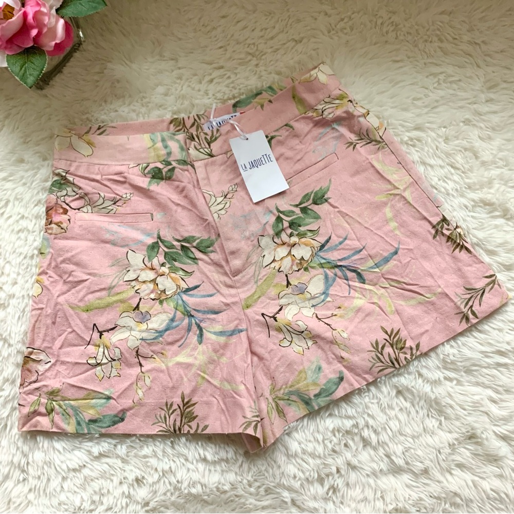 NWT La Jaquette French Pastel Pink Floral Summer Shorts FR 42 - Picture 2 of 16